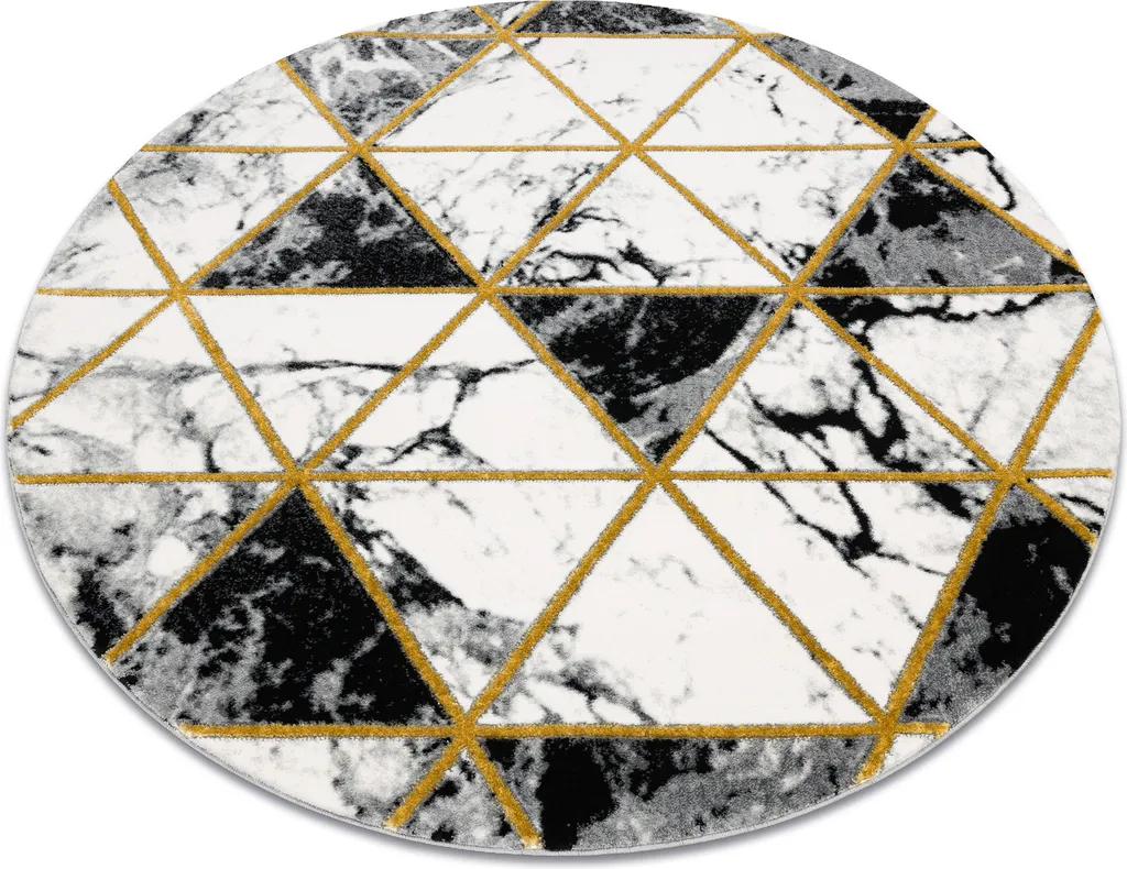 Grand tapis de salon rond style glamour avec motifs marbrés noir et or
