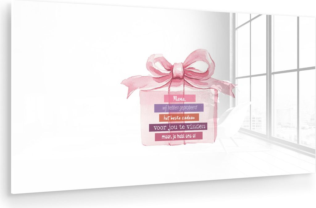 MuchoWow Glasbilder - Bilder auf Wandbild - Foto auf Glas Geschenk - Schleife - Text - Rosa 40x20 cm Wanddekoration aus Glas - Acrylglasbild - Acry...