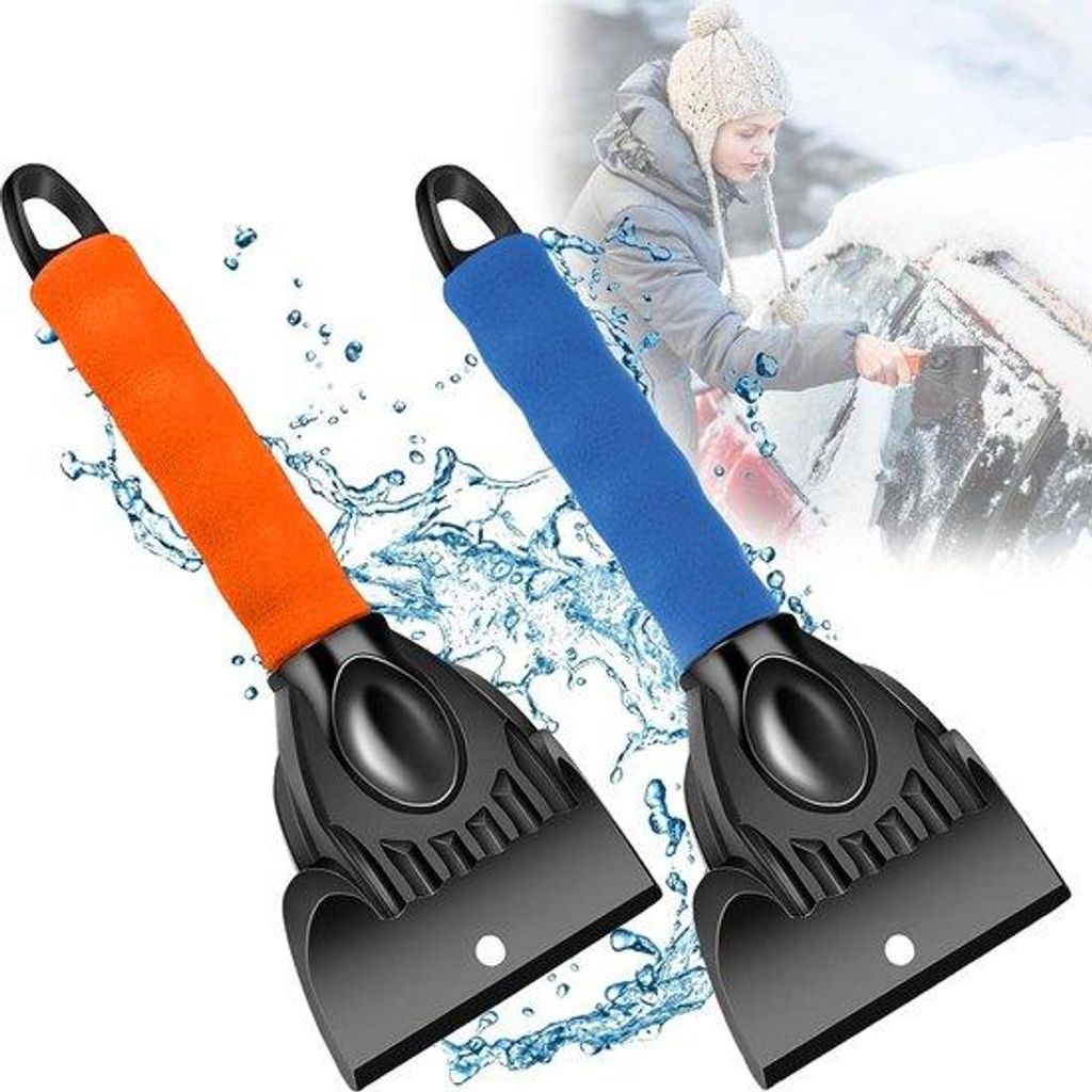 2 Autoeis-Schraper mit Antirutsch-Griff, weich, tragbar, Schnee-Entferner
