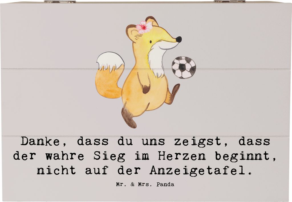 Mr. & Mrs. Panda Kiste Fussball Trainerin Herzsieg 22 x 15 cm - Grau Pastell - Geschenk, holzschatulle, mit Deckel, fotobox, dass der wahre Sieg im...