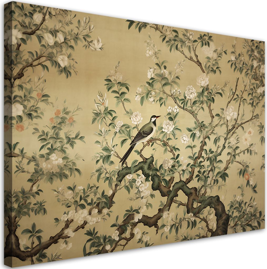 Leinwandbild Vogel Abstrakt Chinoiserie 120x80 Feeby Grün Produktbild 