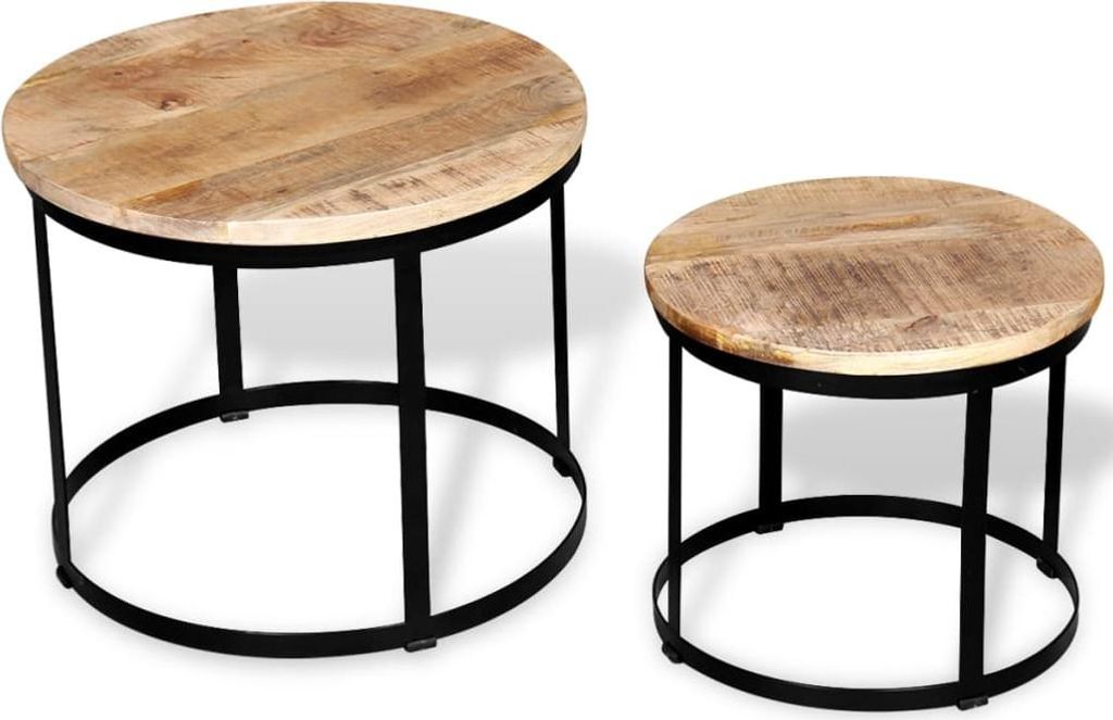 vidaXL 2-tlg. Couchtisch-Set Raues Mangoholz Rund 40cm/50cm