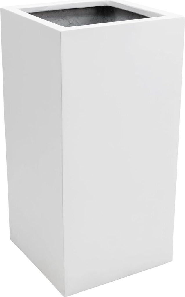 VIVANNO Pflanzkübel Fiberglas BLOCK Säule, Weiß matt - 30x30x60 cm