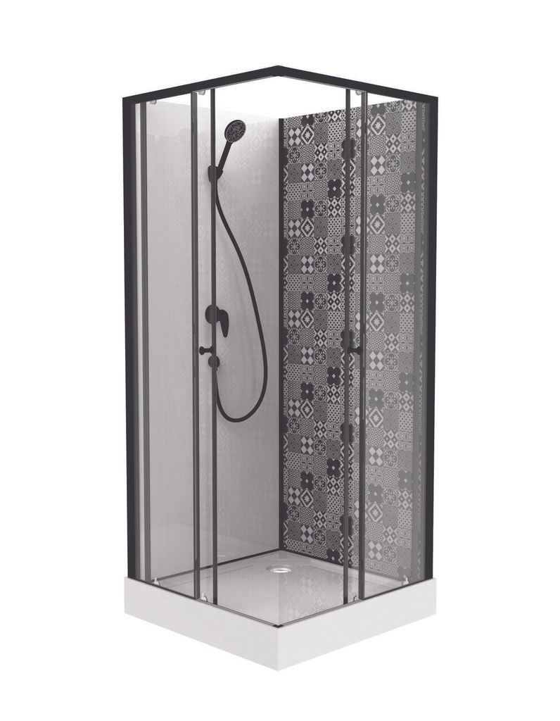 ONDEE ZEN – Duschkabine CIMENT – Zementfliesen – Schwarz – Bausatz – 100 x 80 cm