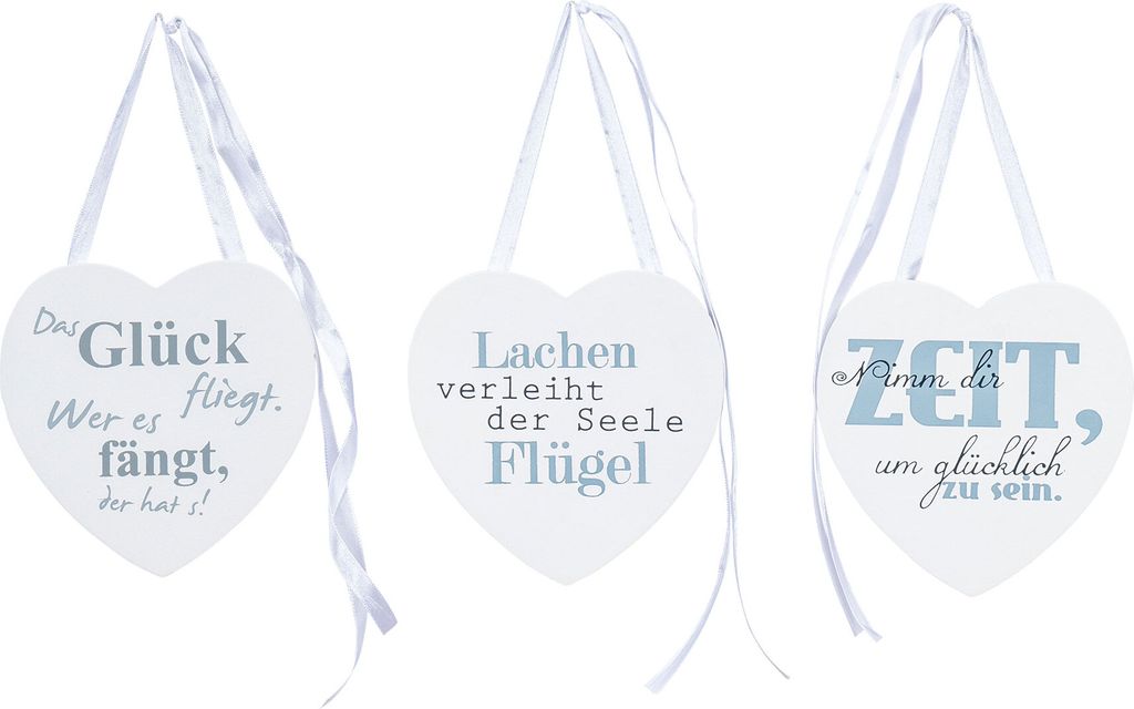 3er Set Deko-Herz Holz Sprüche 14x14cm Liebe Love Wanddeko Aufhänger Wandbild