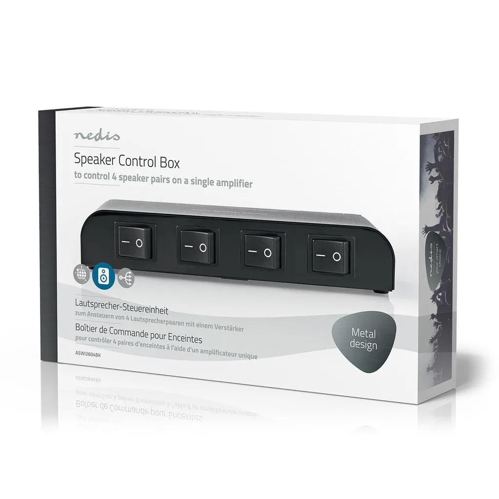 Selettore Altoparlanti 4 Vie 200W | Switch Audio Hi-Fi Alluminio Nero - 6