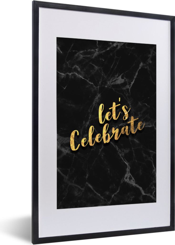 MuchoWow Gerahmtes Poster Zitat - Party - Gold - Marmor 40x60 cm - Poster mit Schwarzem Bilderrahmen Wandposter Rahmen Foto Bilder - Poster in Ra...