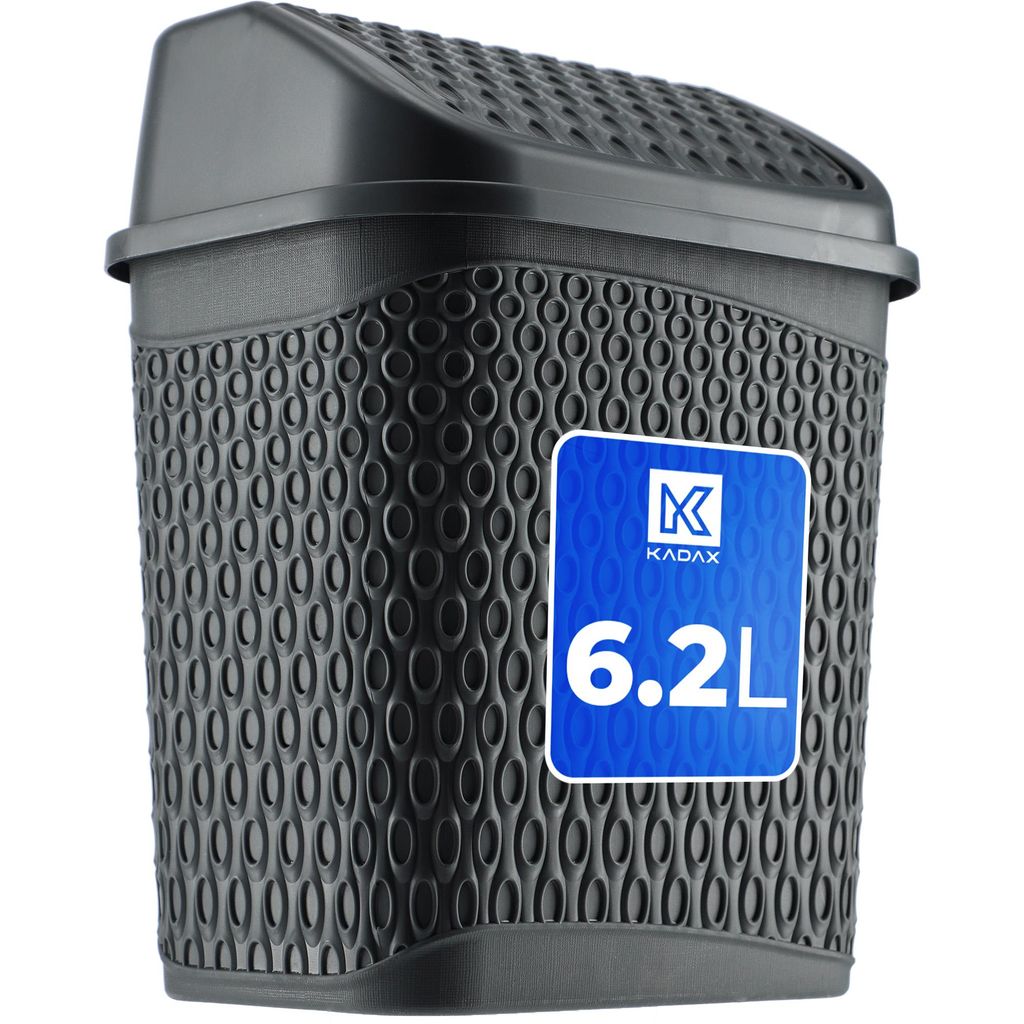 KADAX Mülleimer mit Schwingdeckel, Müllkorb, Abfallbehälter mit Deckel, Abfalleimer aus Plastik (Grau)
