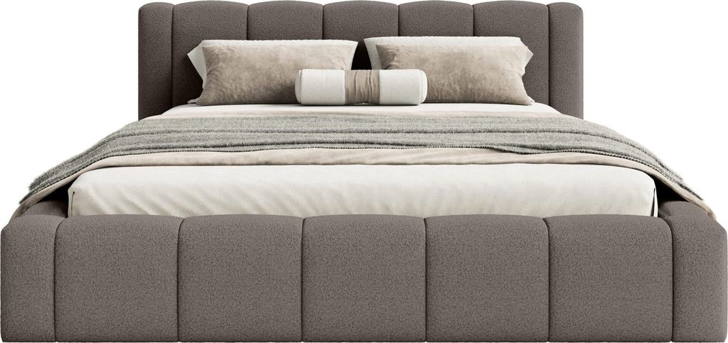 FEDVE Polsterbett Nedi aus Bouclé-Stoff 140x200 cm, Braun