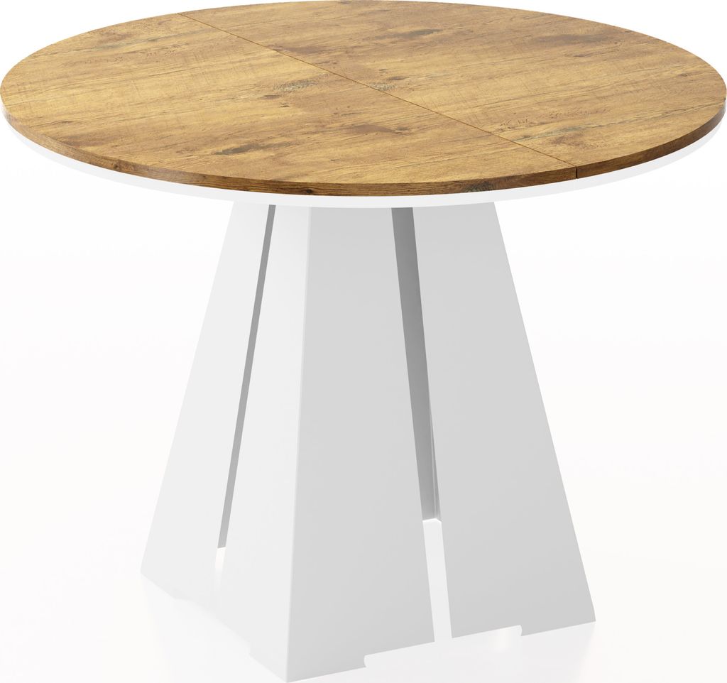 Runder ausziehbarer Esstisch mit weißem Metallgestell - moderner industrieller Tisch für Esszimmer oder Küche - 100 cm bis 180 cm - EU - Lancelo...