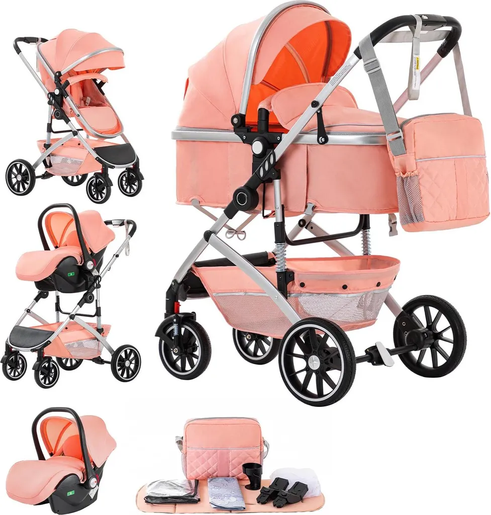 Poussette bébé 3 en 1 pliable 808C-PINK rose pour le confort