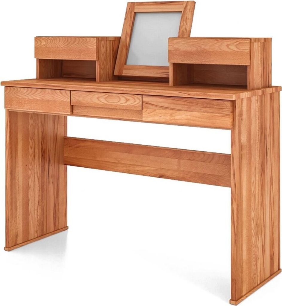 Schminktisch Bento aus Kernbuche massiv 115x45x113 mit 5 Schubladen und Spiegel