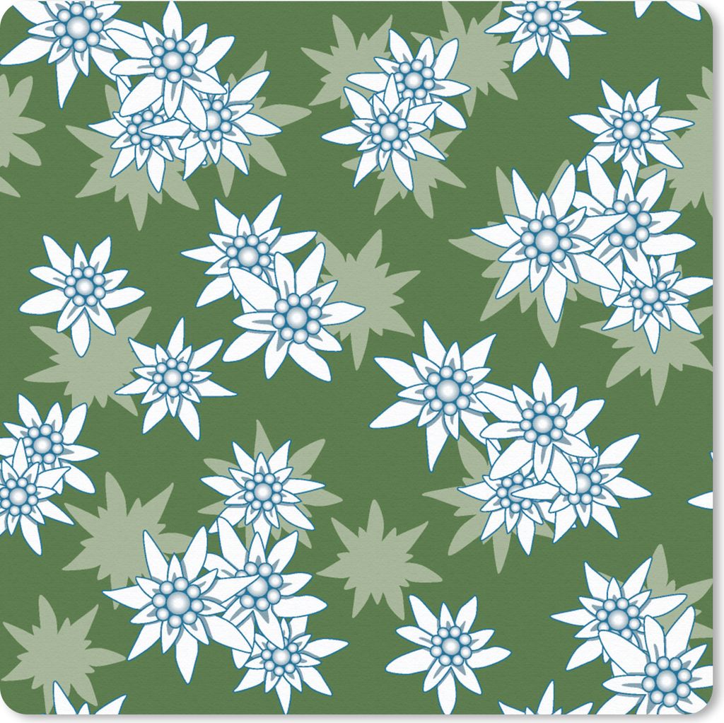 MuchoWow Mauspad Mousepad Edelweiss - Grün - Blumen - Muster 30x30 cm - Mousepads - Maus Mat - Pad - Mausunterlage - Gaming