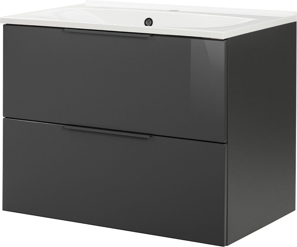 FACKELMANN LUNA Badmöbel Set 2 Teile / Gussmarmor Waschbecken / Waschbeckenunterschrank mit 2 Schubladen / Badschrank mit Soft-Close / Möbel für...