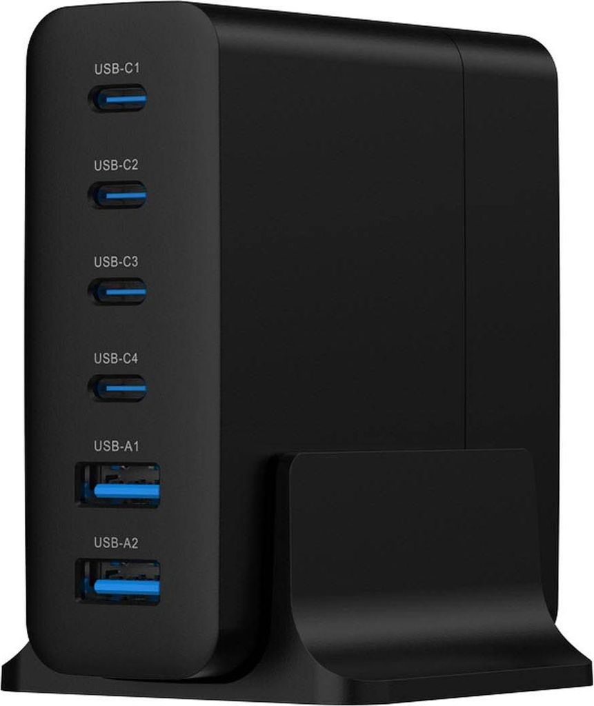 Gembird 6-Port 75W GaN USB PD Schnellladegerät in Schwarz Produktbild 
