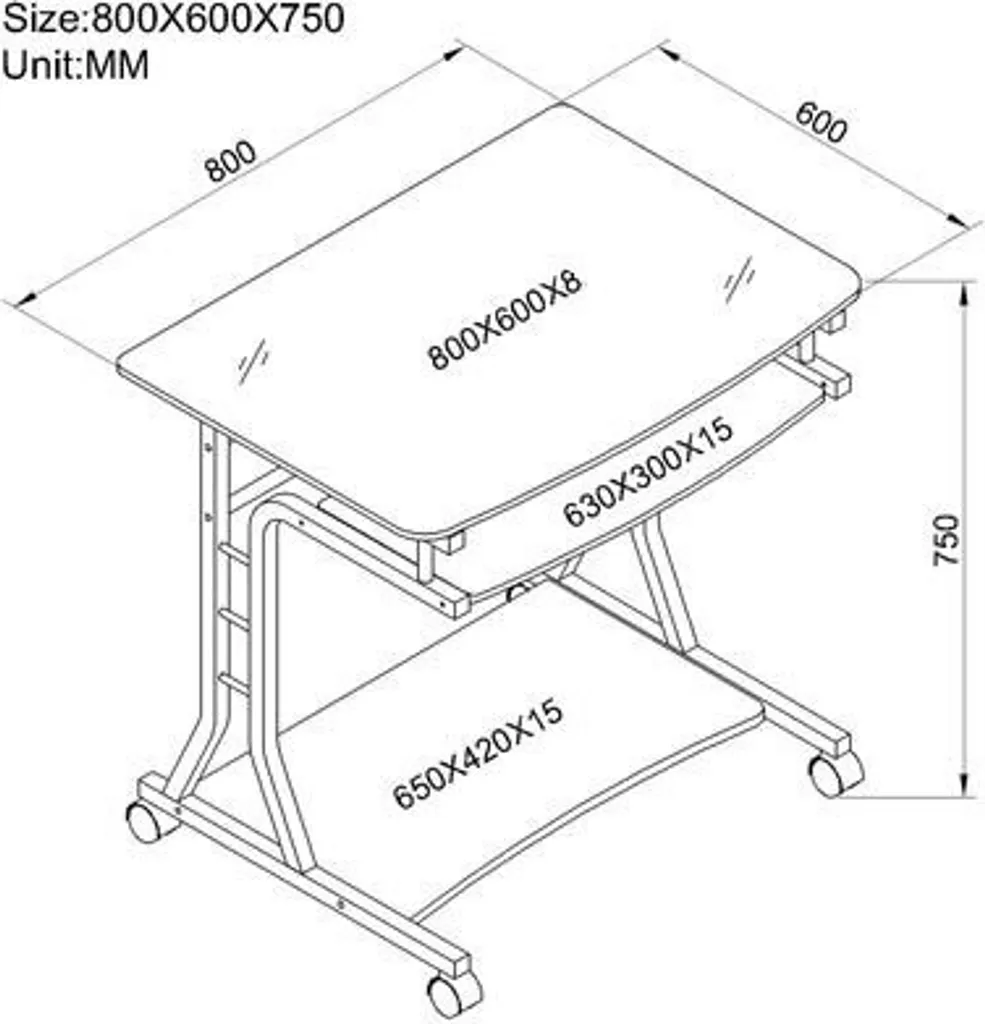 Techly ICA-TB 3791A Table d'ordinateur Mobile en Cerisier avec Tablette - 3