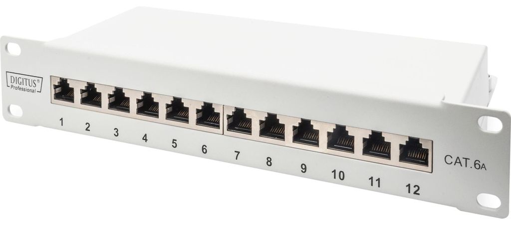 10" Patchpanel DN-91612S-EA-G, 12-Port, Cat.6a (grau, 1HE, Rack Mount, geschirmt)