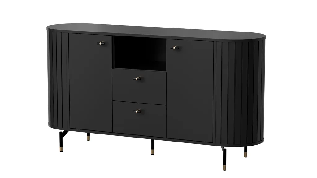 Commode 150 cm ZAMA noire : finis les angles saillants et le désordre