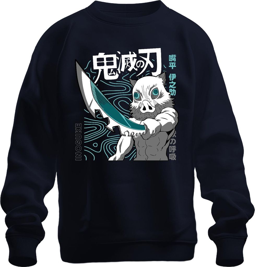 Inosuke Dämonenjäger Anime Ebermaske Schwert Manga Fan Geschenk Uni Sweatshirt Pullover, Navy, M