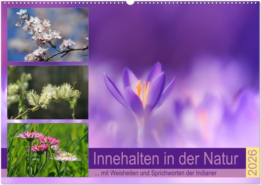 Innehalten in der Natur ... mit Weisheiten und Sprichworten der Indianer (Wandkalender 2026 DIN A2 quer), CALVENDO Monatskalender