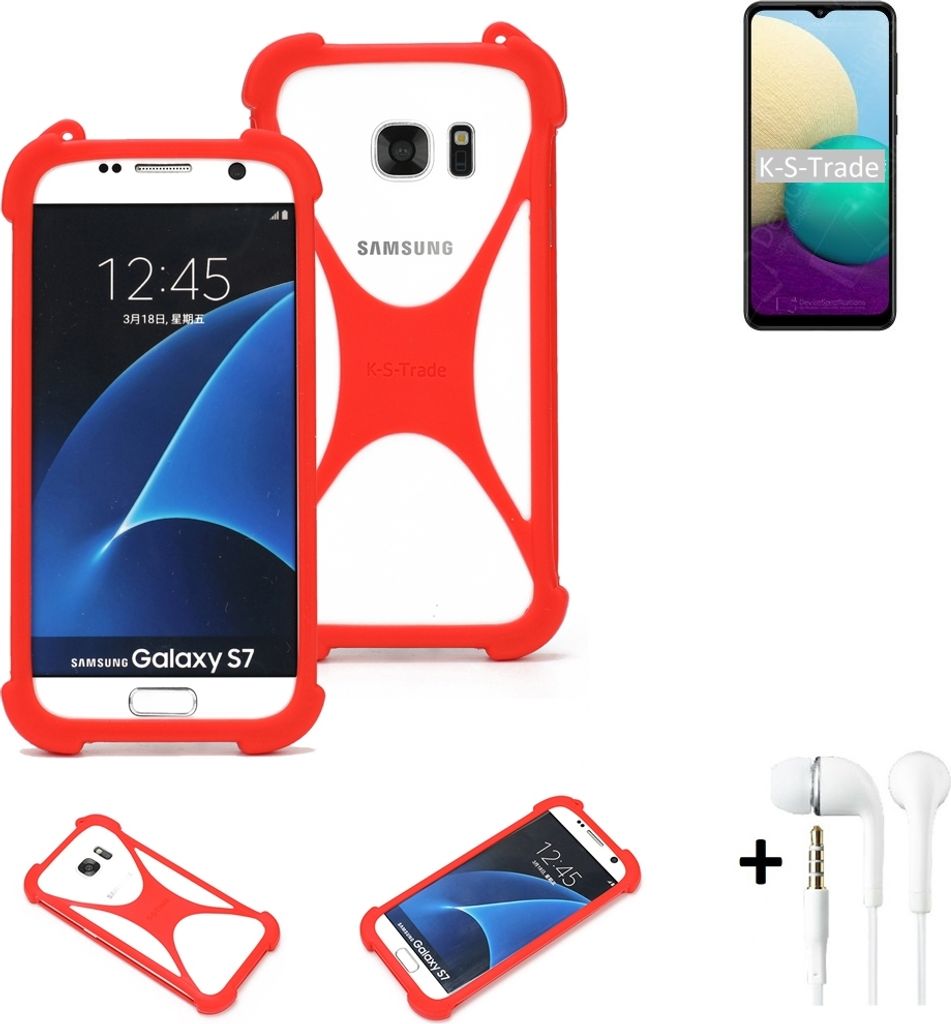 Handy-hülle + Kopfhörer kompatibel mit Samsung Galaxy A02 Schutz-hülle Bumper Silikon Schutz Hülle Cover Case Silikoncase Silikonbumper TPU