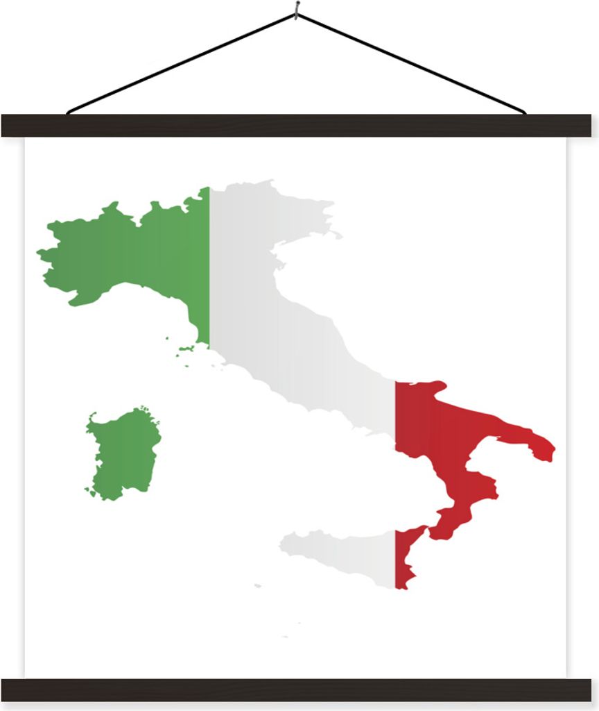 MuchoWow Textilposter Karte von Italien mit der Flagge 60x60 cm mit schwarzem Rahmen - Posteraufhänger