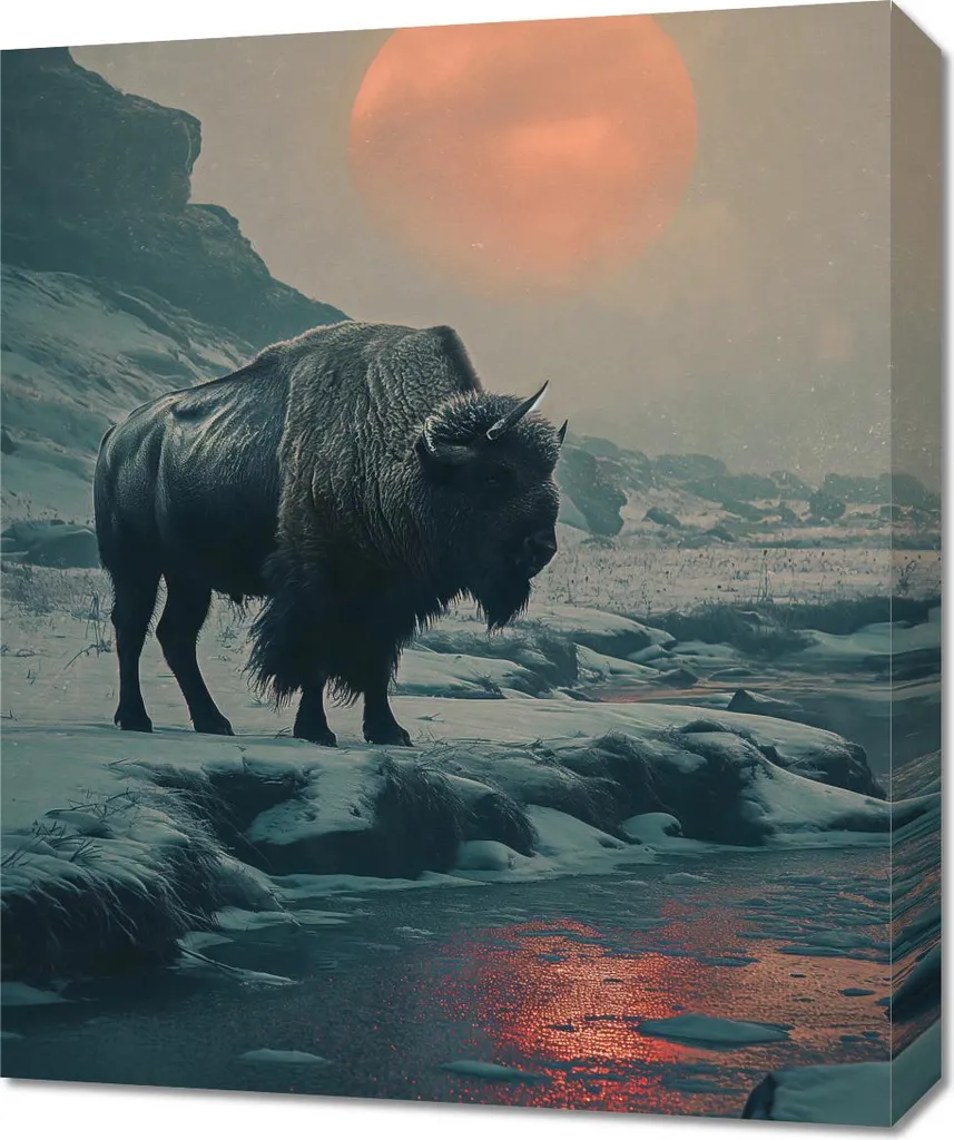 Opera Murale Bison Monolith 50x60 - Quadro Moderno per Arredo Luxury