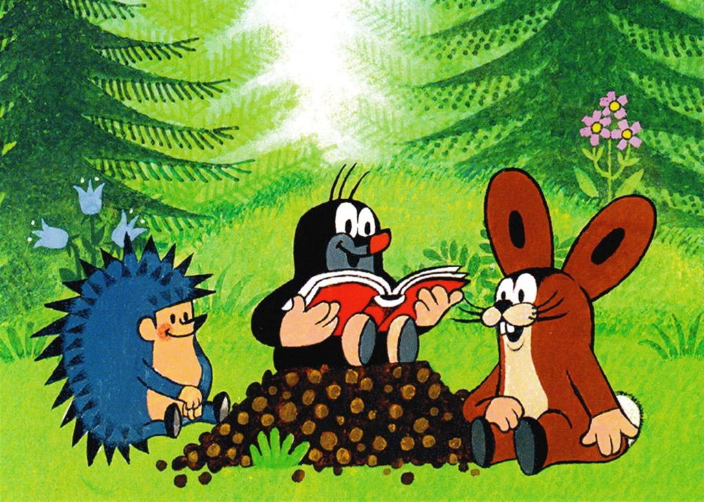 Postkarte "Der kleine Maulwurf liest Hase und Igel vor"
