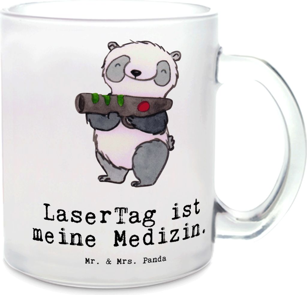 Mr. & Mrs. Panda Pott Panda LaserTag - Transparent - Geschenk, Sportart, Häferl, Teetasse, Lasergame Zentrum, Glas, Haferl, Tee Tasse