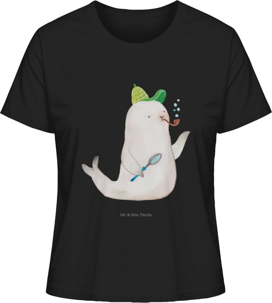 Mr. & Mrs. Panda Oberteil Damen Robbe Sherlock Größe L - Schwarz - Geschenk, Kurzarmshirt, shirt, T-Shirt für Frauen, Baumwoll, Lustige Sprüche