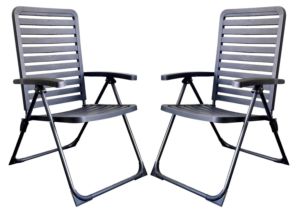 Gartenstühle 2er Set - Klappsessel mit Armlehnen aus wetterfestem Kunststoff - Hochlehner Klappstuhl - Outdoor