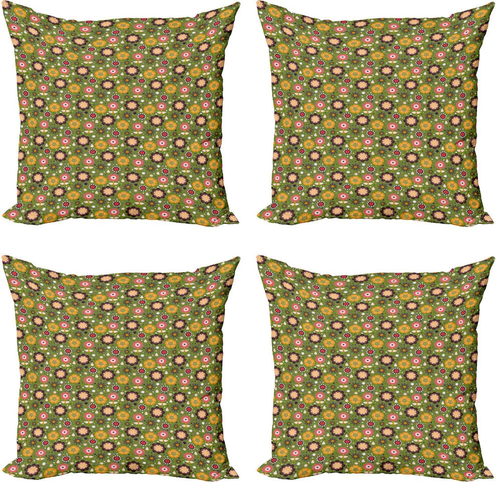ABAKUHAUS Blumen Kissenbezug Set (4 Stück), Frühling Natur Blumen, Moderner Doppelseitiger Digitaldruck, 45 cm x 45 cm, Olivgrün Multicolor