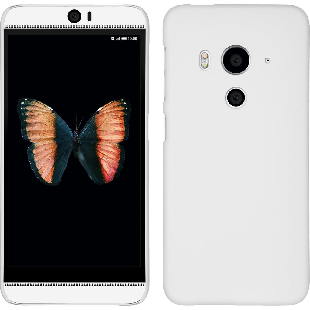 PhoneNatic Case kompatibel mit HTC Butterfly 3 - Hülle weiß gummiert Hard-case Cover