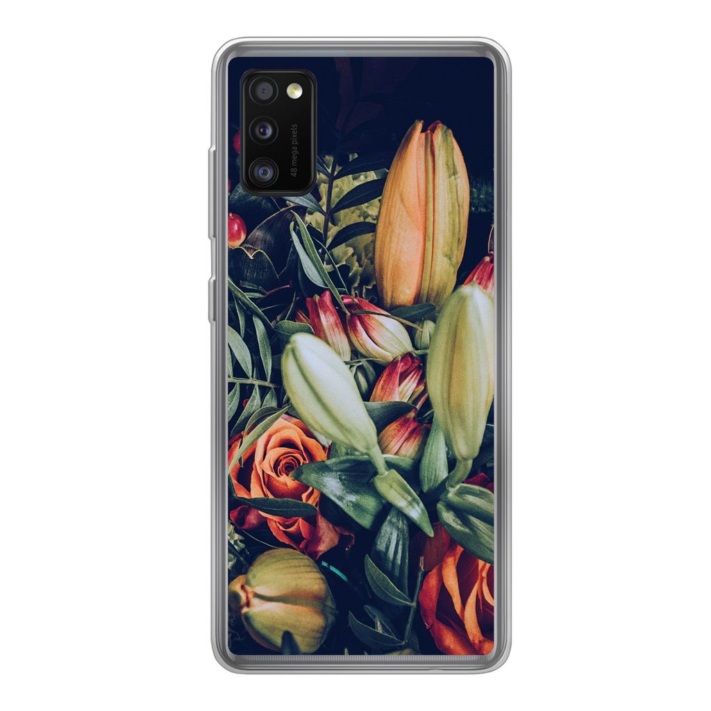 MuchoWow Handyhülle Schutzhülle Hülle für Samsung Galaxy A41 Blumenstrauß - Stilleben - Blumen - Pflanzen - Rot Silikon Softcase Handy Hüll...