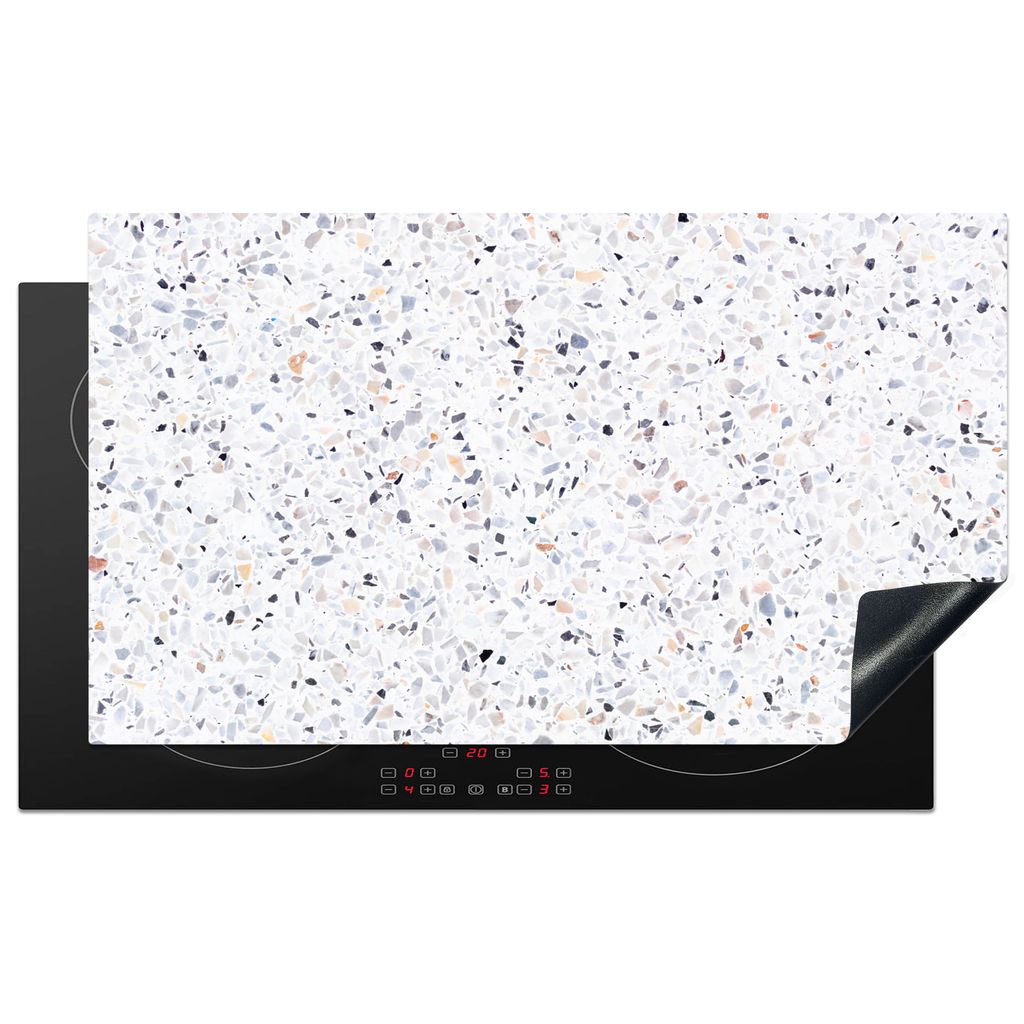 KitchenYeah Herdabdeckplatte Granit - Struktur - Design - Weiß , 91x52cm, Küche Deko, Glaskeramikkochfeld Herdabdeckung, Abdeckplatte fùr Koch...