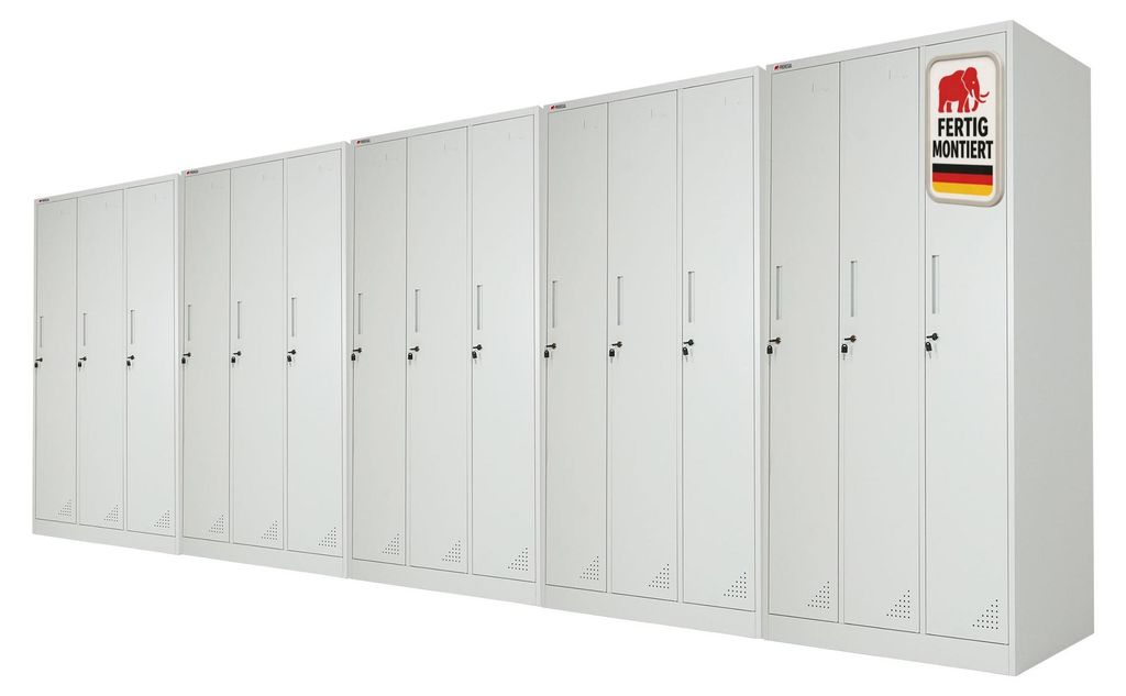 Mega Deal 5x Spind Schrank ELEPHANT Metall komplett montiert | 3 Abteile, abschließbar | HxBxT 180x90x50cm | mit Kleiderstange, 2 Fächern & 3 Kle...