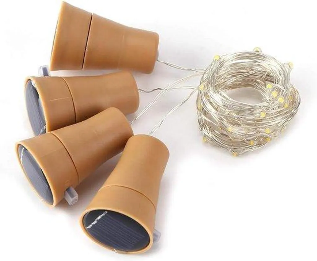 Guirlande Solaire Étanche 10 LED Blanc Chaud avec Bouchon en Liège Déco