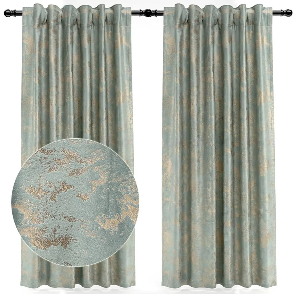 2 Tende Velluto Grigio Chiaro Stampa Oro 132x213cm Oscuranti Termiche
