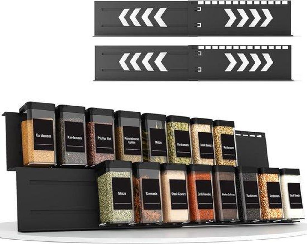 Famanu Acryl Gewürzregal für Schublade - Verstellbare Gewürzbehälter Set von 4