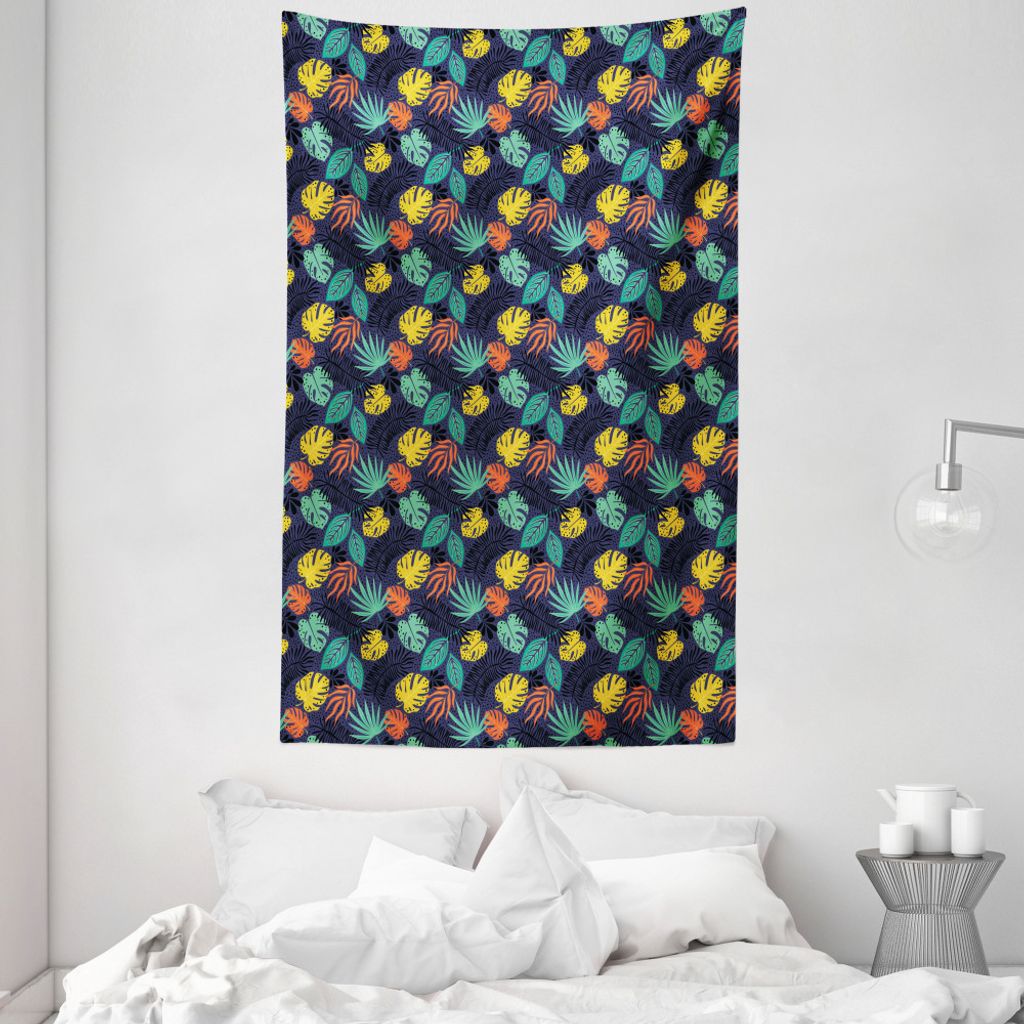 ABAKUHAUS Blätter Wandteppich und Tagesdecke, Buntes tropisches Laub aus Weiches Mikrofaser Stoff Waschbar ohne Verblassen Digitaldruck, 140 x 230...