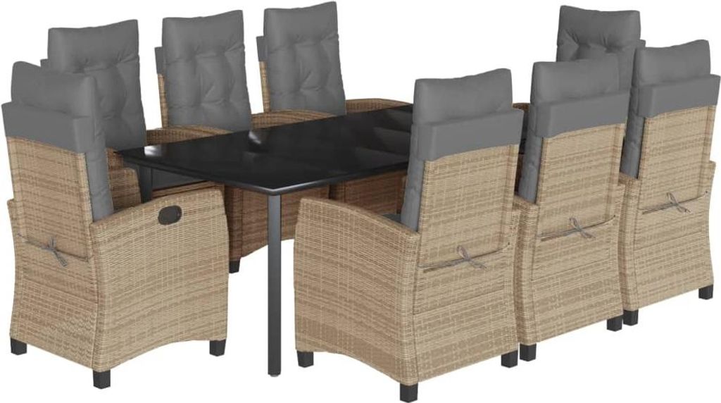 vidaXL 9-tlg. Garten-Essgruppe mit Kissen Beigemischung Poly Rattan
