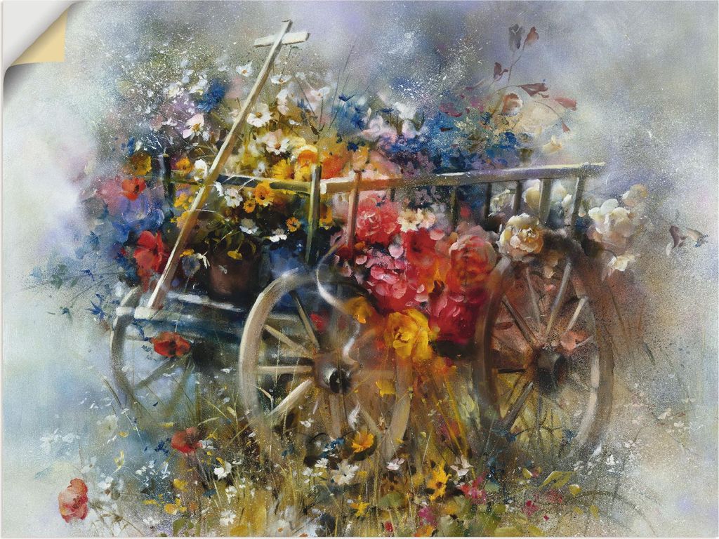 ARTland Wandbild, selbstklebend Blumen Schubkarre Größe: 80x60 cm