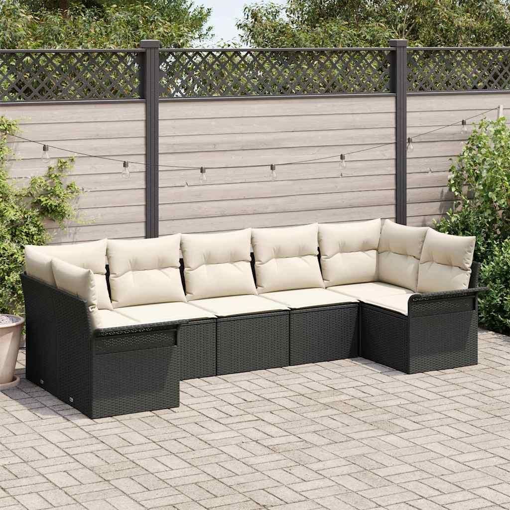 Maison Exclusive - Garten-Sofa-Set mit Speicher 7 pcs Schwarz Poly Rattan