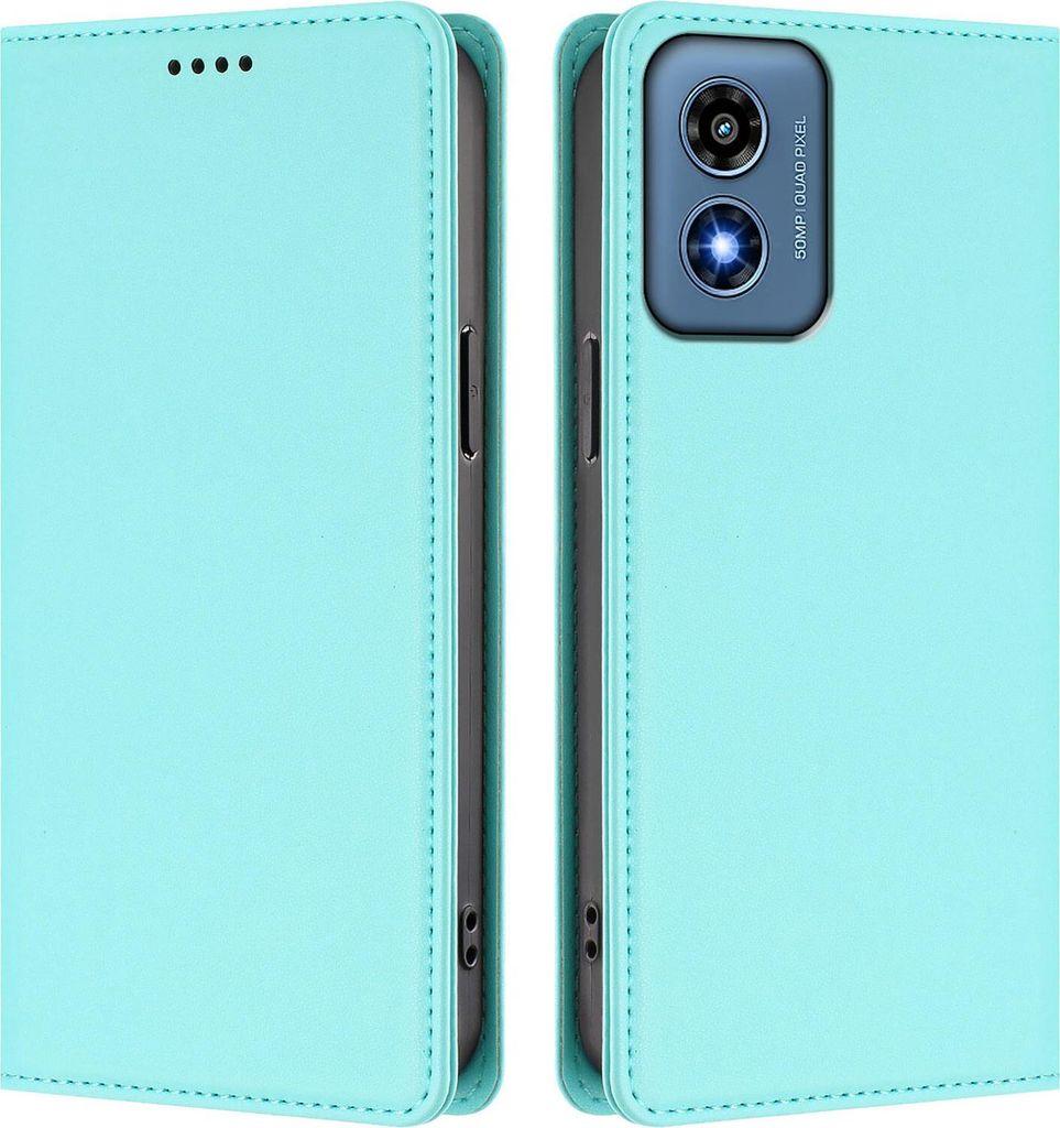 Handyhülle für Motorola Moto G Play 2024 4G, Kunstleder Klapphülle Stoßfeste Magnetische Hülle mit Ständer Türkis