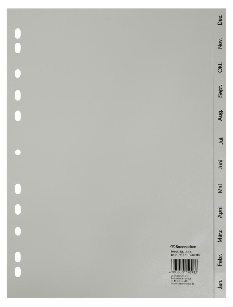 Register 1533 DIN A4 Dez.-Jan. volle Höhe PP grau Packung Produktbild 