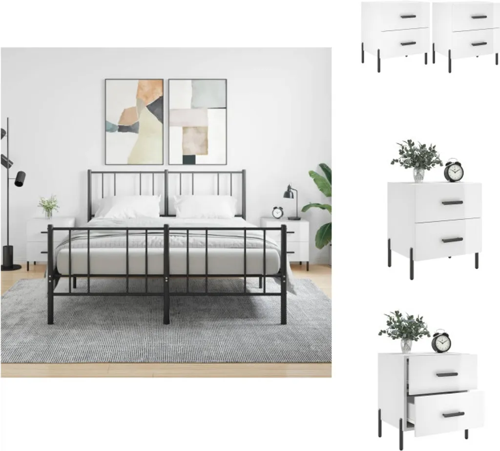 Table de Chevet Design Blanc Laqué avec Rangement Lot de 2 VidaXL 47,5cm
