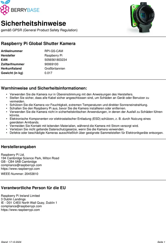 Raspberry Pi Camera Global Shutter | Soluzione Smart Vision IoT - 9
