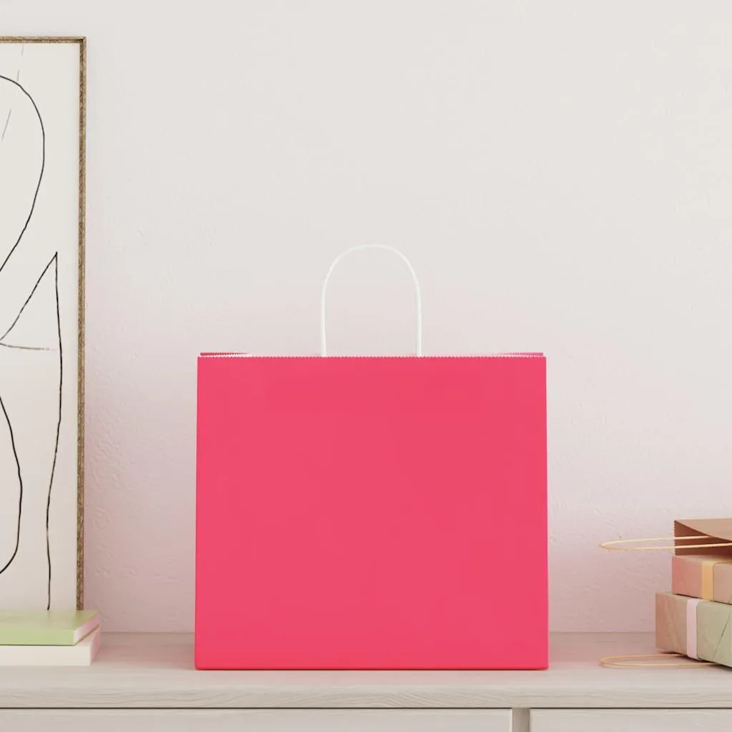 Sacs papier rose pour commerces et cadeaux lot de 250 anses tressées