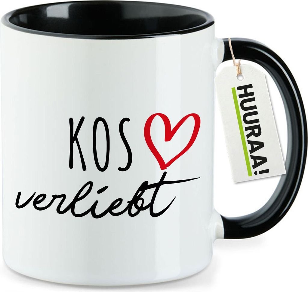 Huuraa Kaffeetasse Kos verliebt 330ml Schwarz Keramik Kaffeebecher Geschenkidee