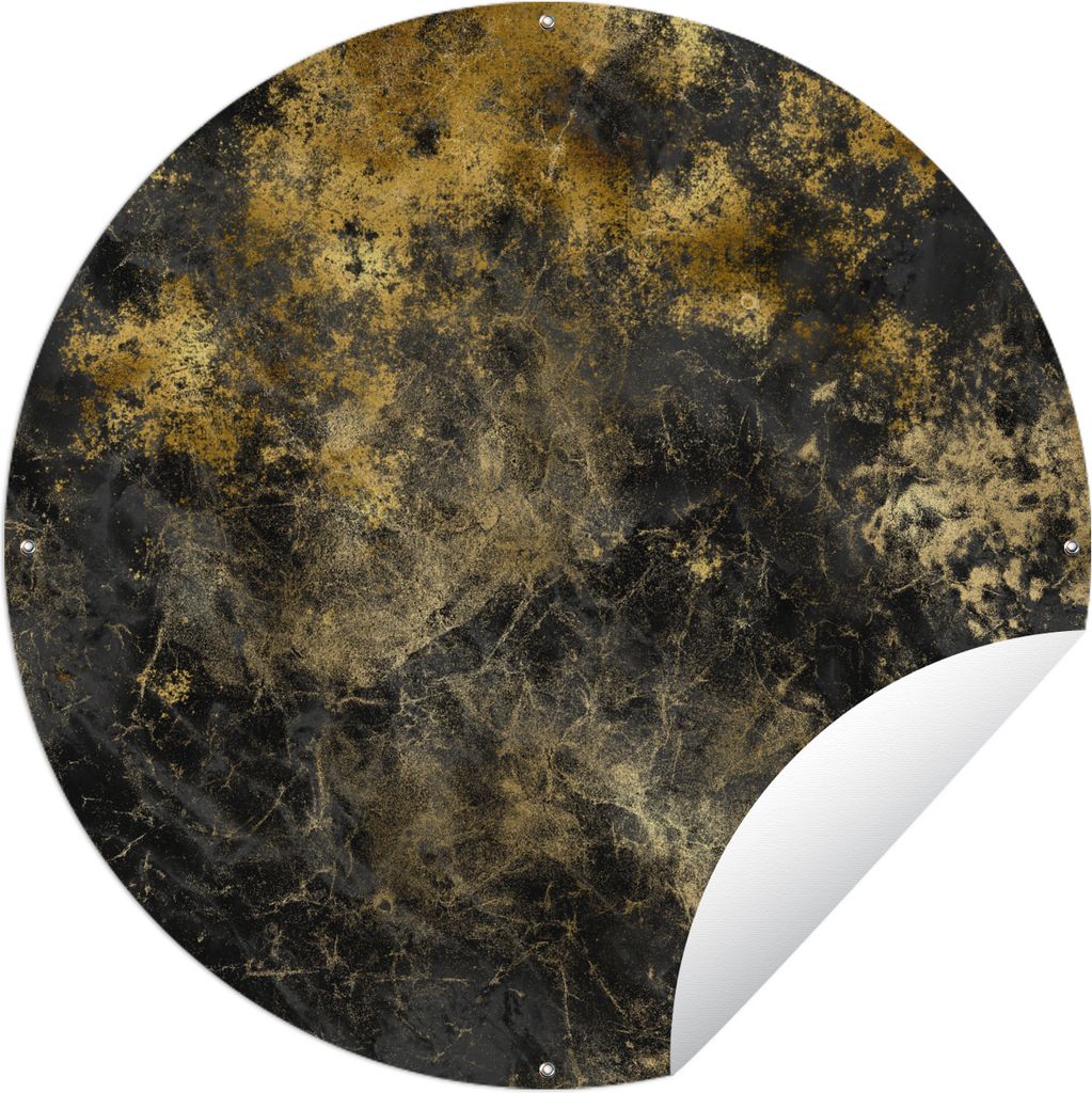 MuchoWow Gartenposter Outdoor-Poster Rund Marmor - Gold - Schwarz Ø 60 cm Gartendeko Rundes Poster draußen